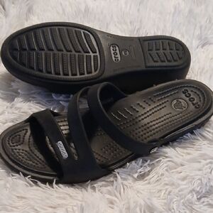 CROCS Women's Black Double-Strap Slide Sandals